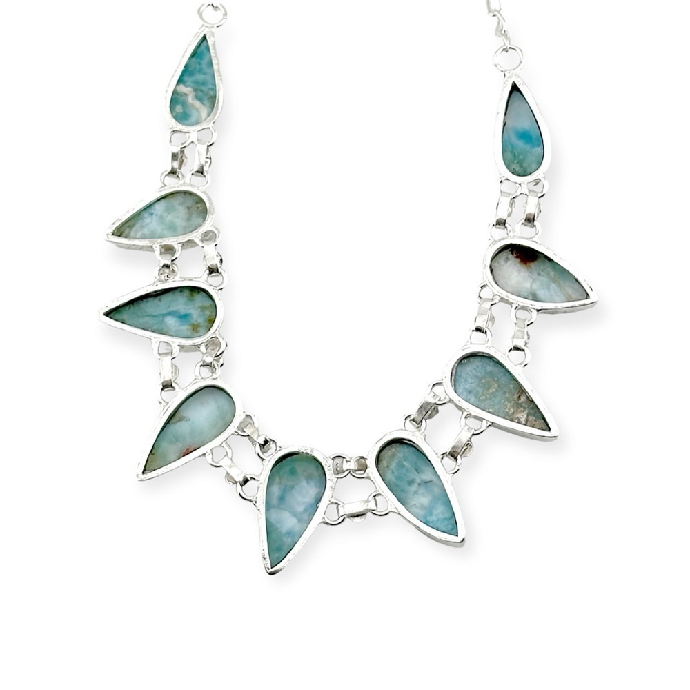 Larimar Natural Caribbean 925 Silver Crystal Gemstone Necklace - Picture 3 of 6